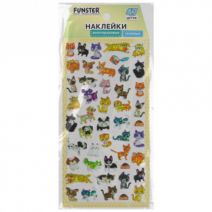 Наклейки гелевые "Зверушки", 17,5х9 см, ассорти 4 вида, FUNSTER (ФАНСТЕР), 666095