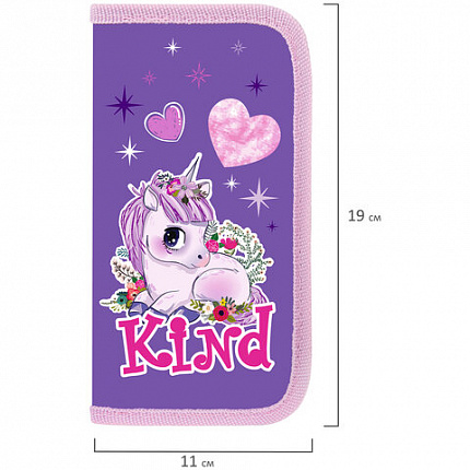 Пенал ПИФАГОР, 2 отделения, ламинированный картон, 19х11 см, "Happy Unicorn", 271533