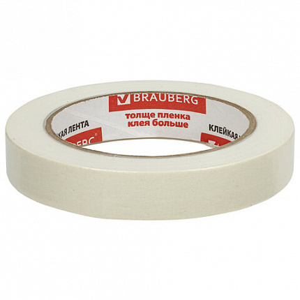 Клейкая лента малярная креппированная 19 мм х 50 м (реальная длина!), профессиональная, BRAUBERG, 228085