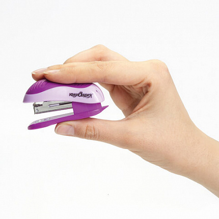 Степлер №10 МИНИ ЮНЛАНДИЯ, до 15 листов, с антистеплером, эргономичный, фиолетовый, 228492