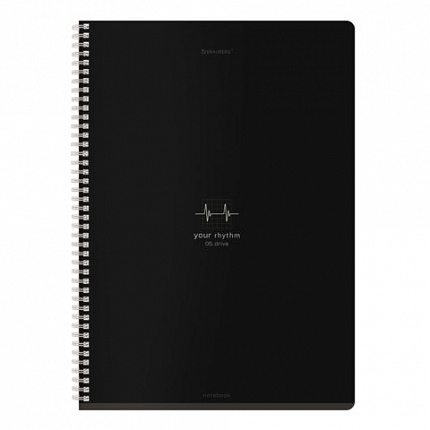 Тетрадь А4, 96 л., BRAUBERG, гребень, клетка, матовая ламинация, "Ритм" (микс в спайке), 405321