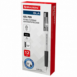 Ручка гелевая автоматическая с грипом BRAUBERG "GLA", ЧЕРНАЯ, стандартный узел 0,5 мм, линия письма 0,35 мм, 144215