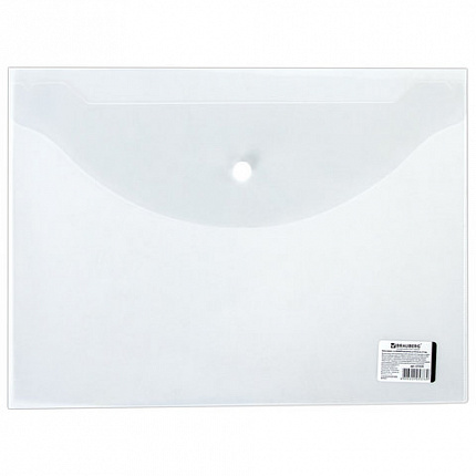 Папка-конверт с кнопкой BRAUBERG, А4, до 100 листов, прозрачная, 0,15 мм, 221638