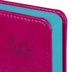 Ежедневник датированный 2026, А5, 138x213 мм, BRAUBERG "Rainbow", под кожу, розовый, 117078