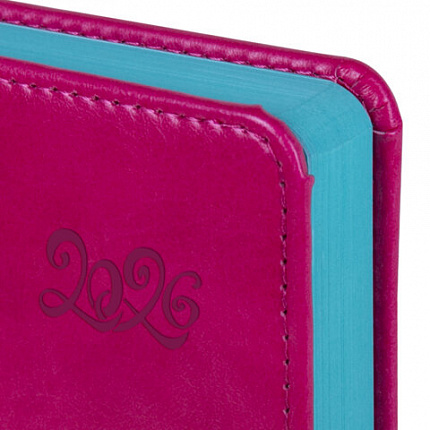 Ежедневник датированный 2026, А5, 138x213 мм, BRAUBERG "Rainbow", под кожу, розовый, 117078