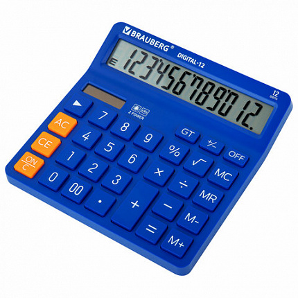 Калькулятор настольный BRAUBERG DIGITAL-12-BL (151х152 мм), 12 разрядов, двойное питание, СИНИЙ, 272969