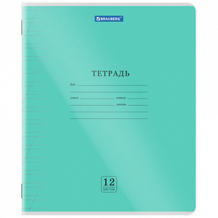 Тетрадь пластиковая обложка (прозрачная) 12 листов, косая линия, BRAUBERG "Smart Cover", АССОРТИ (микс в спайке), 405024