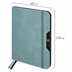 Ежедневник датированный 2026, А5, 151х213 мм, BRAUBERG "Note", под кожу, держатель для ручки, серо-голубой, 117520