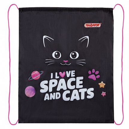 Мешок для обуви ПИФАГОР, 1 отделение, 42х34 см, "Dark kitten", 273419