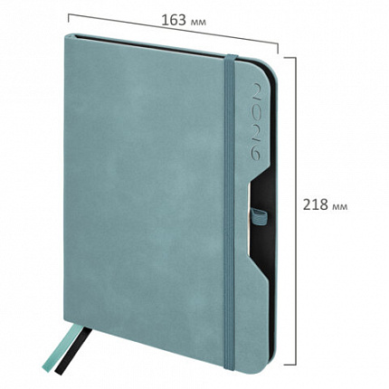 Ежедневник датированный 2026, А5, 151х213 мм, BRAUBERG "Note", под кожу, держатель для ручки, серо-голубой, 117520
