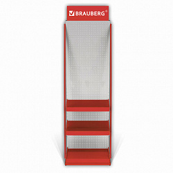 Стойка для размещения товара напольная BRAUBERG, 2050x600x500 мм, 25 крючков, 3 полки, металл, 504874