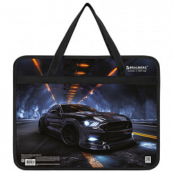 Папка на молнии с ручками BRAUBERG А4, 1 отделение, пластик, 80 мм, "Fast car", 274498