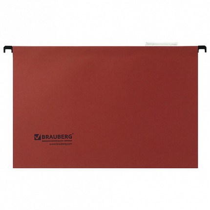 Подвесные папки А4/Foolscap (406х245 мм), до 80 листов, КОМПЛЕКТ 10 шт., красные, картон, BRAUBERG (Италия), 231796