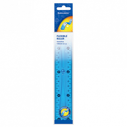 Линейка 20 см гибкая BRAUBERG "FLEX", пластиковая, ассорти, европодвес, 210674