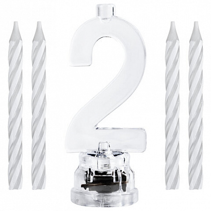 Цифра-подсвечник "2" светодиодная, ЗОЛОТАЯ СКАЗКА, в наборе 4 свечи 6 см, 1 батарейка, 591425