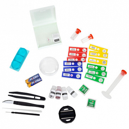 Микроскоп с подсветкой в кейсе, 74 предмета, в т.ч. набор из 16 микропрепаратов в подарок, увеличение 300х,600х,1200х, BRAUBERG KIDS, 391399