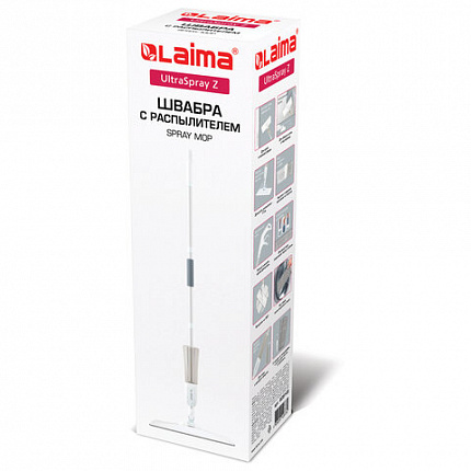 Швабра с распылителем UltraSpray Z, 2 насадки из микрофибры с плоским ворсом, скребок, LAIMA, 609145