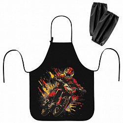 Фартук с нарукавниками для уроков труда ЮНЛАНДИЯ, регулировка по росту, 46х54 см, "Fire moto", 273636