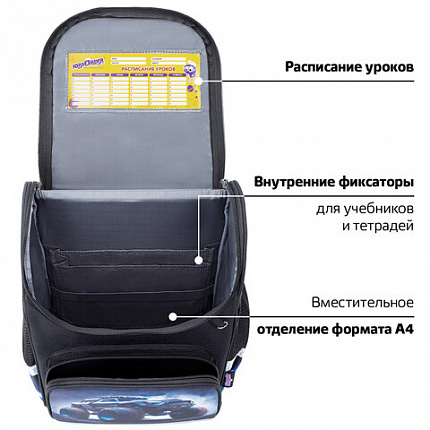 Ранец ЮНЛАНДИЯ WISE, 1 отделение, 3 кармана, устойчивое дно, "Космо-гонщик", 37х29х15 см, 273163