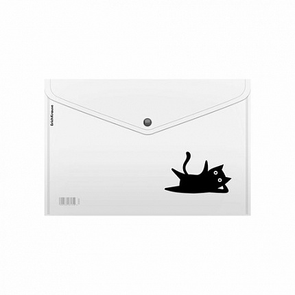 Папка-конверт с кнопкой ERICH KRAUSE "Clear Cat", A4, до 120 листов, непрозрачный, 0,16 мм, 63500