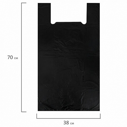 Пакет "майка" КОМПЛЕКТ 100 штук, 38+20х70, ПНД черный, 18 мкм, LAIMA, 700790