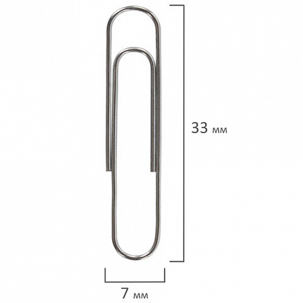 Скрепки BRAUBERG, 33 мм, никелированные, 100 шт., в картонной коробке, 270443