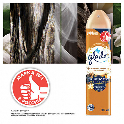 Освежитель воздуха аэрозольный 300 мл, GLADE "Восточные пряности и дерево уд", 864956