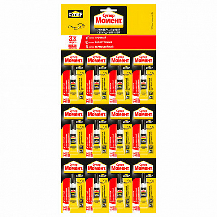 Клей моментальный Супер МОМЕНТ, 3 г, отрывная мультикарта, 608976