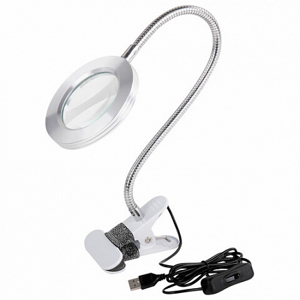 Лупа настольная на прищепке с LED ПОДСВЕТКОЙ, диаметр 75 мм, увеличение 3, BRAUBERG, 455931