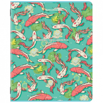 Тетрадь А5, 48 л., BRAUBERG, скоба, клетка, TWIN-лак, "Карпы Кои" (микс в спайке), 405332