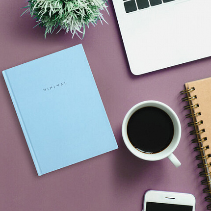 Блокнот МАЛЫЙ ФОРМАТ 110х147 мм, А6, 80 л., твердый, клетка, BRAUBERG "Minimal", голубой, 116450