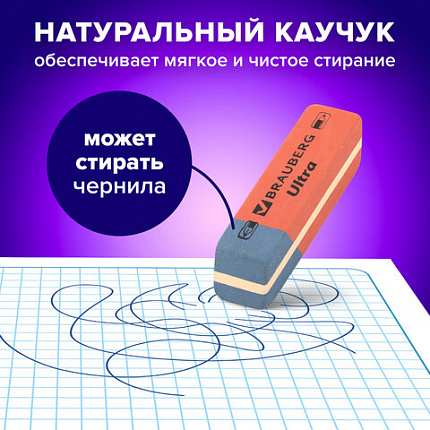 Ластики BRAUBERG "Ultra Mix" 9 шт., размер ластика 41х14х8 мм/29х18х8 мм, натуральный каучук, 229604