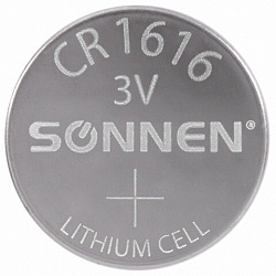 Батарейка литиевая SONNEN Lithium CR1616 "таблетка, дисковая, кнопочная" 1 шт., блистер, 455598