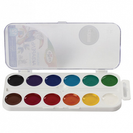 Краски акварельные ГАММА "Классическая", 12 цветов, медовая, пластиковый корпус, европодвес, 1009194