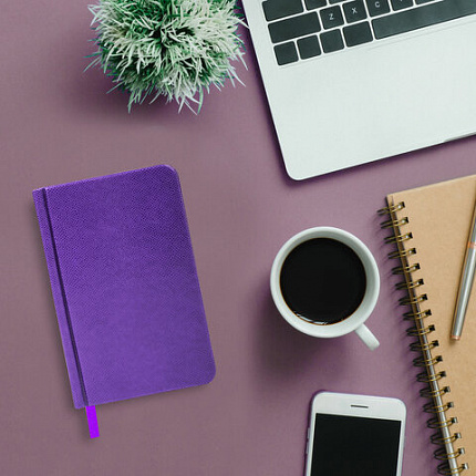 Ежедневник недатированный МАЛЫЙ ФОРМАТ 100x150 мм А6 BRAUBERG "Iguana", под кожу,160 л., сиреневый, 114470