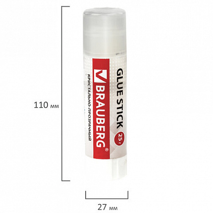 Клей-карандаш BRAUBERG "Crystal", 25 г, прозрачный, 227968, PVP