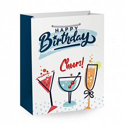 Пакет подарочный (1 штука) 18х10х23 см (M), "Happy Birthday", ассорти, глиттер, фольга, ЗОЛОТАЯ СКАЗКА, 700806