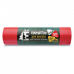 Мешки для раздельного сбора мусора 120 л, красные, в рулоне 20 шт., ПВД 20 мкм, 70х110 см, РОМАШКА, ЕЛР-ВР-120К
