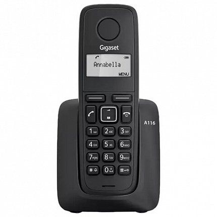 Радиотелефон Gigaset A116, память 50 номеров, АОН, повтор, часы, черный, S30852H2801S301