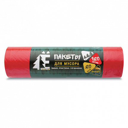 Мешки для раздельного сбора мусора 120 л, красные, в рулоне 20 шт., ПВД 20 мкм, 70х110 см, РОМАШКА, ЕЛР-ВР-120К