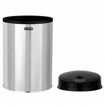 Ведро для мусора СЕНСОРНОЕ 12 л, нержавеющая сталь, черная матовая крышка, питание от 4-х батареек AA (не входят в комплект), LAIMA, 609326