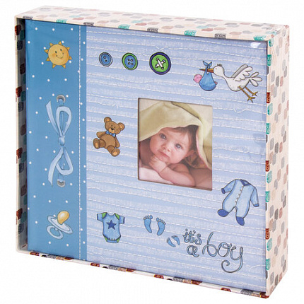Фотоальбом BRAUBERG "It's a boy" на 200 фото 10х15 см, твердая обложка, бумажные страницы, бокс, голубой, 391146