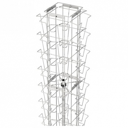 Стойка напольная для рекламных материалов (188х54х54 см), на 32 лотка, сетчатая, вращающаяся, белая, А-29-ТМ