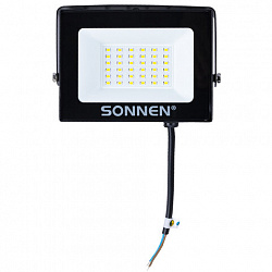 Прожектор светодиодный 30 Вт, 6500 К, 2400 Лм, 30 м2, IP65, 146x98x26 мм, черный, SONNEN, 238413