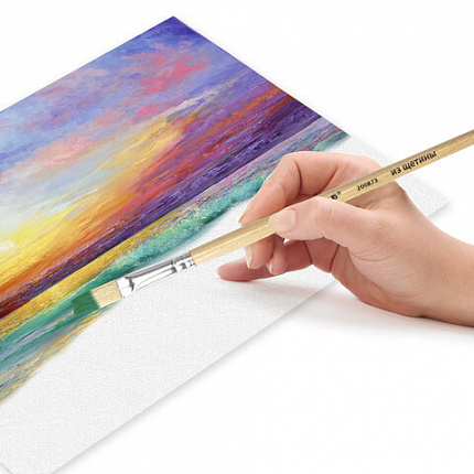 Кисть ПИФАГОР, ЩЕТИНА, плоская, № 8, деревянная лакированная ручка, пакет с подвесом, 200873