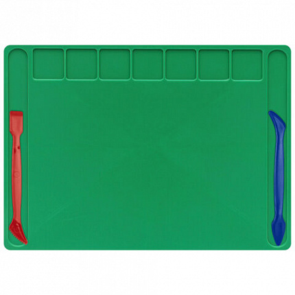 Доска для лепки А4, 280х200 мм, BRAUBERG KIDS, зеленая, 7 отделений для пластилина, 2 стека, 274258
