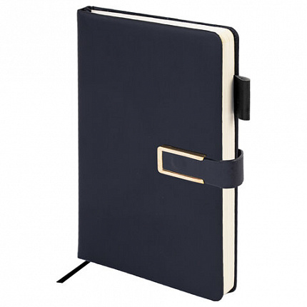 Ежедневник недатированный А5 143х210мм BRAUBERG Deluxe, под кожу, магнит 160л, черный, 117414, 117141