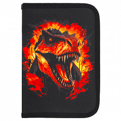 Пенал BRAUBERG с наполнением, 1 отделение, 1 откидная планка, 24 предмета, 21х14 см, "Fire dino", 273535