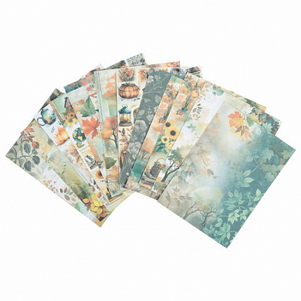 Бумага для скрапбукинга 15х21 см "Осень", двусторонняя, 12 листов, 240 г/м2, ОСТРОВ СОКРОВИЩ, 665446