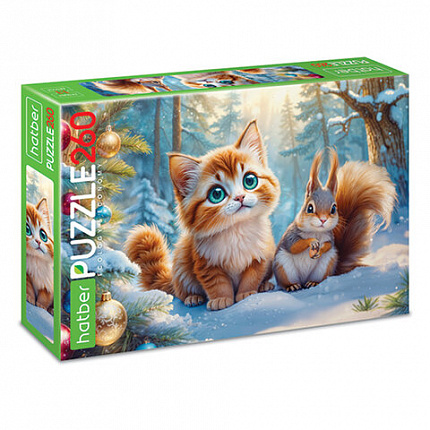 Пазл картонный НОВОГОДНИЙ 260 элементов АССОРТИ, 220х330 мм, HATBER